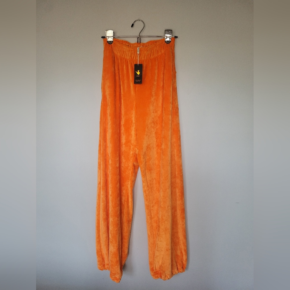 NWT! Sugarfree Super Soft High Waist Velour Flare Orange Sweatpants SZ S